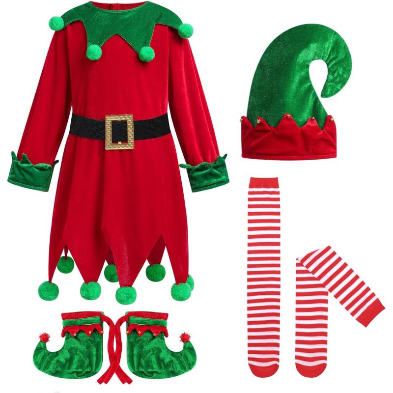 Christmas Elf Costume for Kids Girls Santa Elf Dress up Cosplay Xmas ...