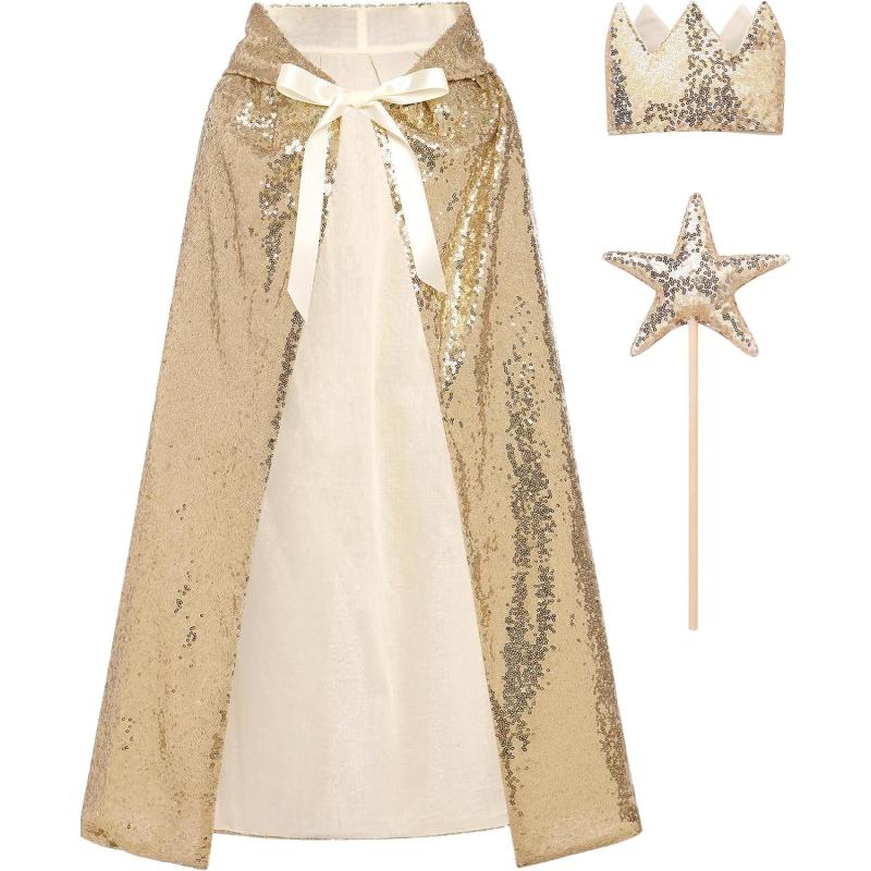 IDOPIP Princess Sequin Hooded Cape Cloaks for Little Girls Halloween ...