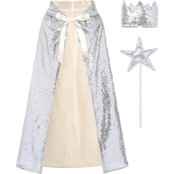 IDOPIP Princess Sequin Hooded Cape Cloaks for Little Girls Halloween ...